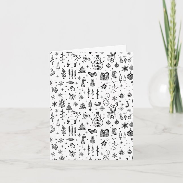 Invitación Black & White Christmas Icons Pattern – Cute  (Anverso)