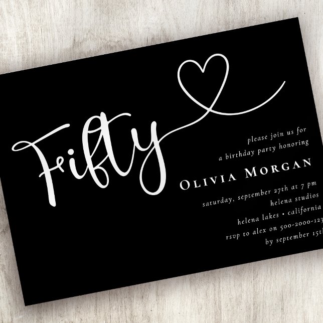Invitación Black White Cincuenta Script 50 cumpleaños (Subido por el creador)