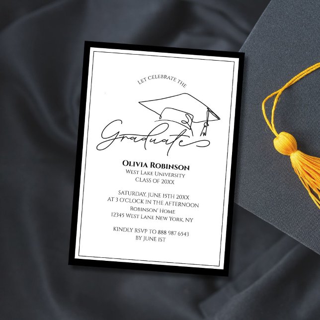 Invitación Black White Classic Graduation cap typography (Subido por el creador)