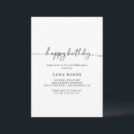 Invitación Black White Classic Happy Birthday Party<br><div class="desc">This black white classic happy birthday party invitation is perfect for a modern event. The simple and elegant design features classic and fancy script typography in black and white.</div>