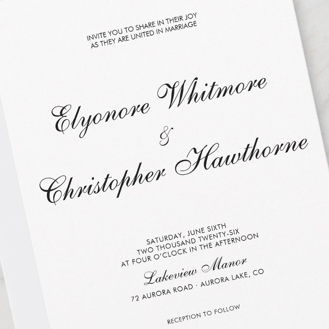Invitación Black White Classic Timeless Calligraphy Wedding (Subido por el creador)