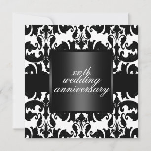 Invitación Black & White Damask Wedding Anniversary Invite