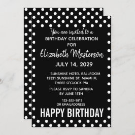 Invitación Black White Dots Happy Birday Pattern
