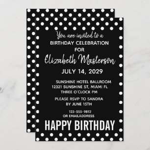 Invitación Black White Dots Happy Birday Pattern
