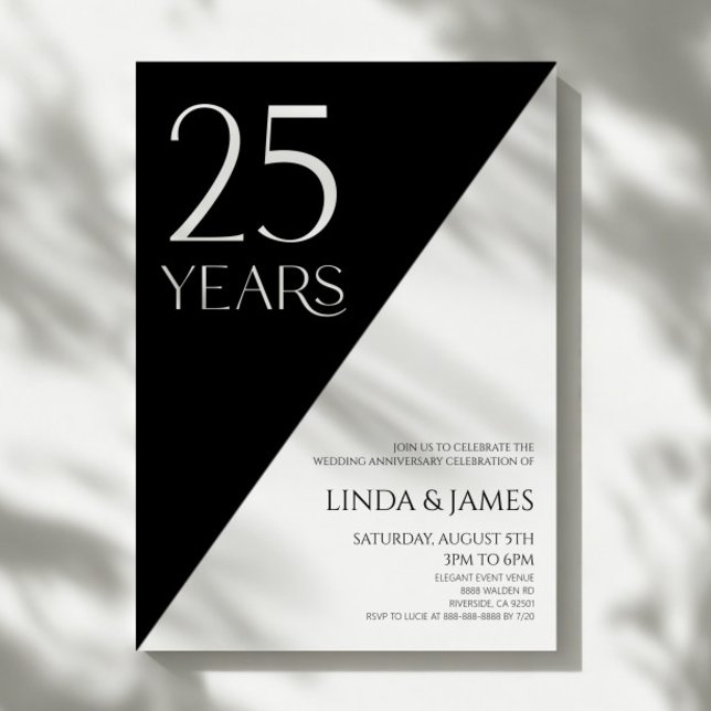 Invitación Black White Elegant 25th Wedding Anniversary (Subido por el creador)