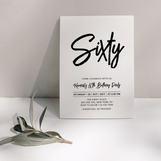 Invitación Black & White | Fiesta de cumpleaños Chic Sixty 60 (Subido por el creador)