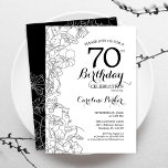 Invitación Black White Floral 70th Birthday Party<br><div class="desc">Invitación a la fiesta de cumpleaños 70 de Black White Floral. Diseño moderno minimalista con acentos de dibujos botánicos y tipo de letra de guión tipográfico. Sencilla carta de invitación a la moda, perfecta para una elegante celebración de cumpleaños femenina. Se puede personalizar a cualquier edad. Invitaciones Zazzle impresas o...</div>