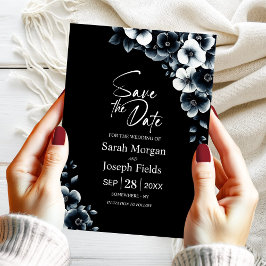 Invitación Black White Floral Save the Date
