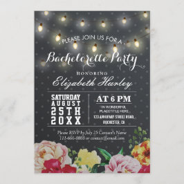 Invitación Black White Floral String Light Bachelorette Party