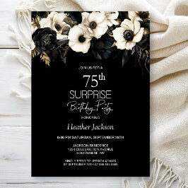 Invitación Black White Floral Surprise Fiesta de cumpleaños 7