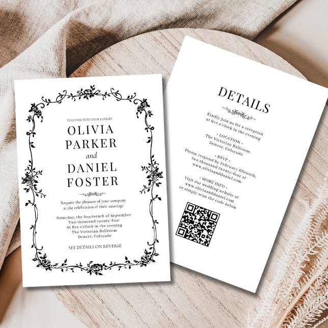 Invitación Black White French All in One Victorian Wedding  (Subido por el creador)