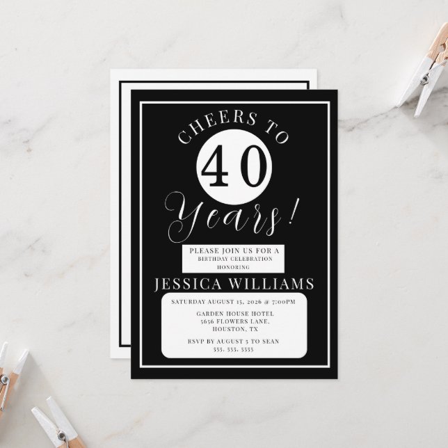 Invitación Black & White Gender Neutral Birthday Party (Anverso/Reverso In Situ)