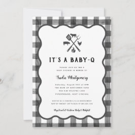 Invitación Black White Gingham Plaid Baby Q Baby Shower