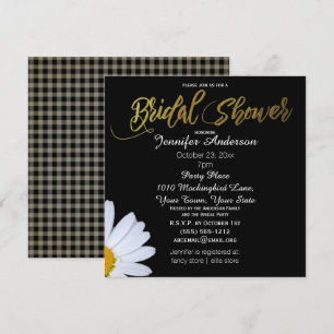 Invitación Black White Gold Daisy Theme Bridal Shower