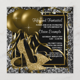 Invitación Black White Gold High Heels Mujeres Fiesta de Cump