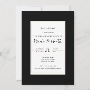 Invitación Black White Gold Modern Minimal Elegant Engagement