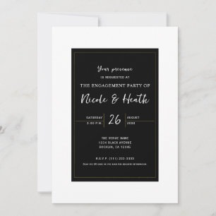 Invitación Black White Gold Modern Minimal Elegant Engagement