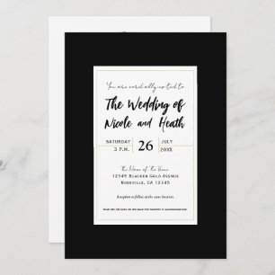 Invitación Black White Gold Modern Minimal Elegant Wedding