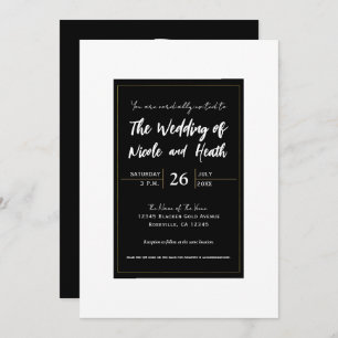 Invitación Black White Gold Modern Minimal Elegant Wedding