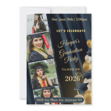 Black White & Gold Photo Graduation Party Invite