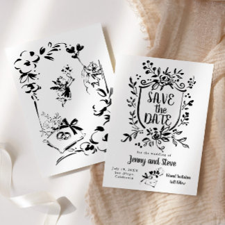 Invitación Black & White Hand Drawn Wedding Save The Date