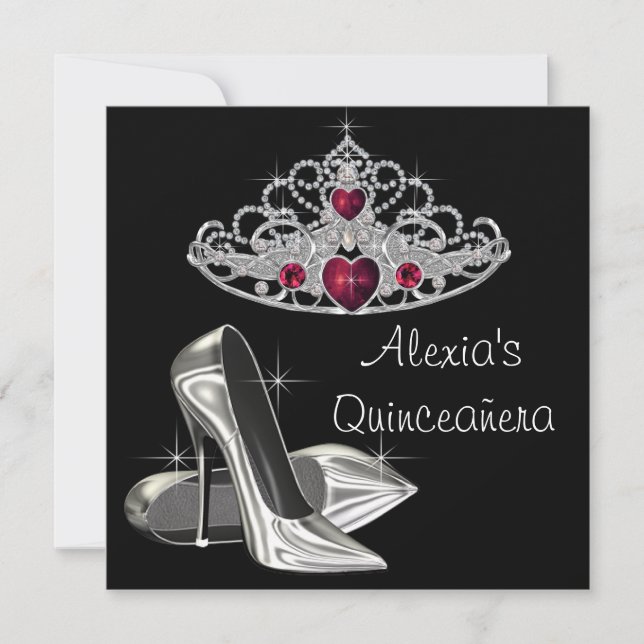 Invitación Black White High Heels Red and Black Quinceanera (Anverso)