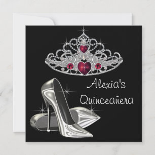 Invitación Black White High Heels Red and Black Quinceanera