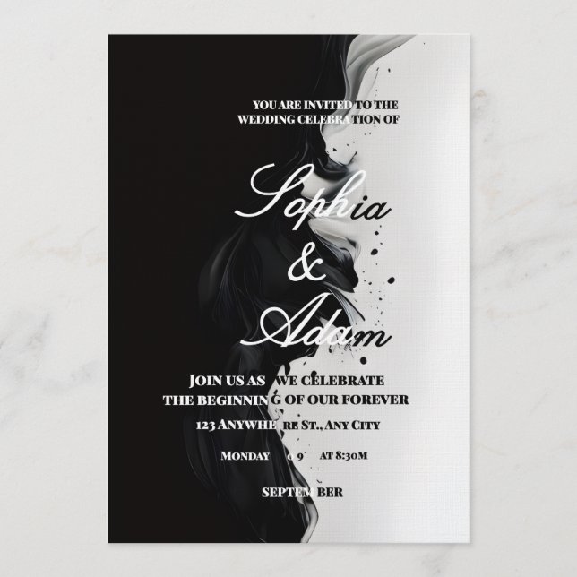 Invitación Black & White Ink Art Wedding Invitation (Anverso)