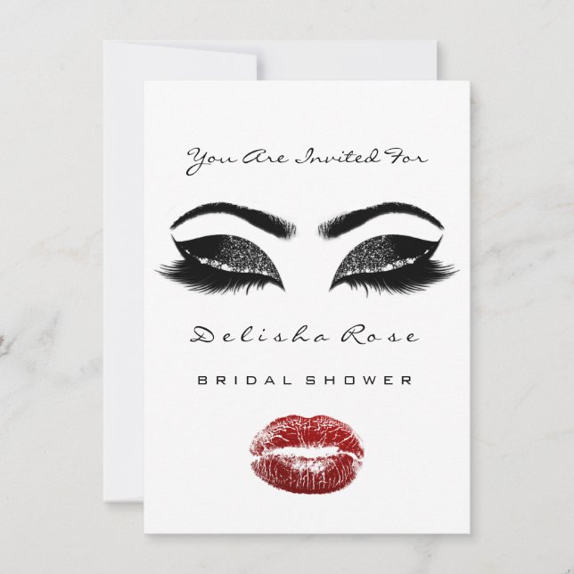 Invitación Black White Kiseup Bridal Shower Red (Anverso)
