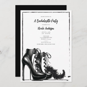 Invitación Black White Lace Up High Heels Boa Bachelorette