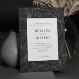 Invitación Black White Lily Flower Rustic Elegant Wedding