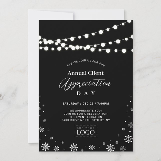 Invitación Black & White | Logotipo de fiesta de agradecimien (Anverso)