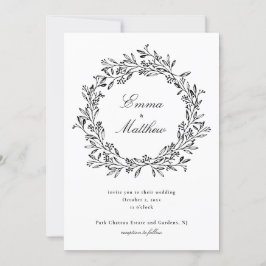 Invitación Black & White Meadow Garden Line Art Wild Flower