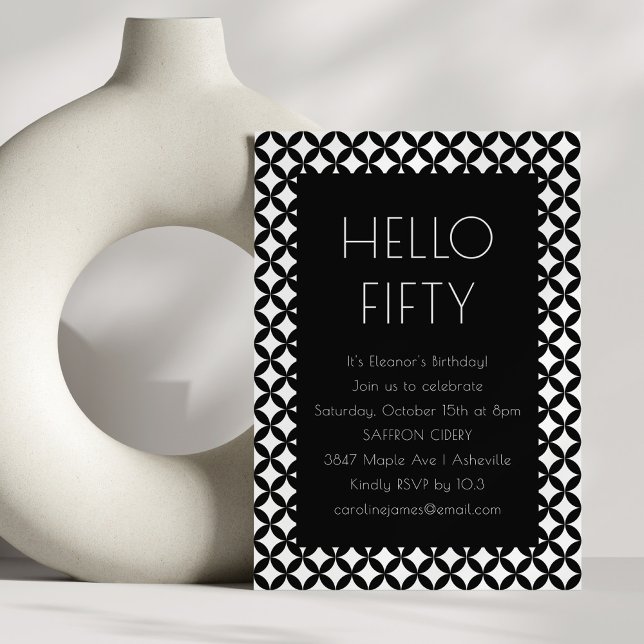 Invitación Black White Mid Century 50th Birthday Party (Subido por el creador)