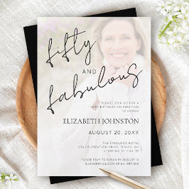 Invitación Black White Minimal Photo 50 and Fabulous Birthday