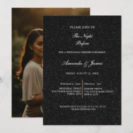 Invitación Black White Minimalist Script Rehearsal Dinner 