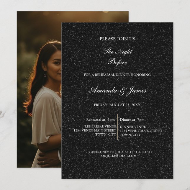 Invitación Black White Minimalist Script Rehearsal Dinner  (Anverso / Reverso)