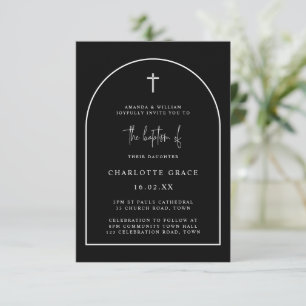 Invitación Black White Modern Arch Script Bautismo Minimalist