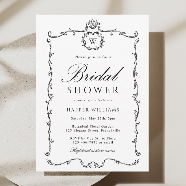 Invitación Black & White Modern Classic Frame Bridal Shower  (Subido por el creador)