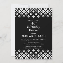 Invitación Black White Modern Geometric 40th Birthday Dinner