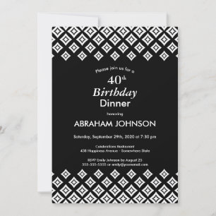 Invitación Black White Modern Geometric 40th Birthday Dinner