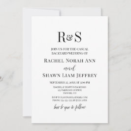 Invitación Black & White Modern Monogram Backyard Wedding