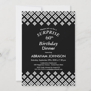 Invitación Black White Modern Surprise Cena de cumpleaños núm