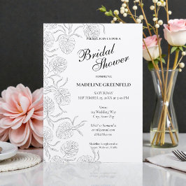 Invitación Black & White Monstera Floral Bridal Shower
