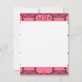 Invitación Black, White n Hot Pink Damask Gracias Notas