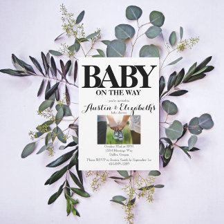 Invitación Black White Neutral Simple Moderno Baby Shower