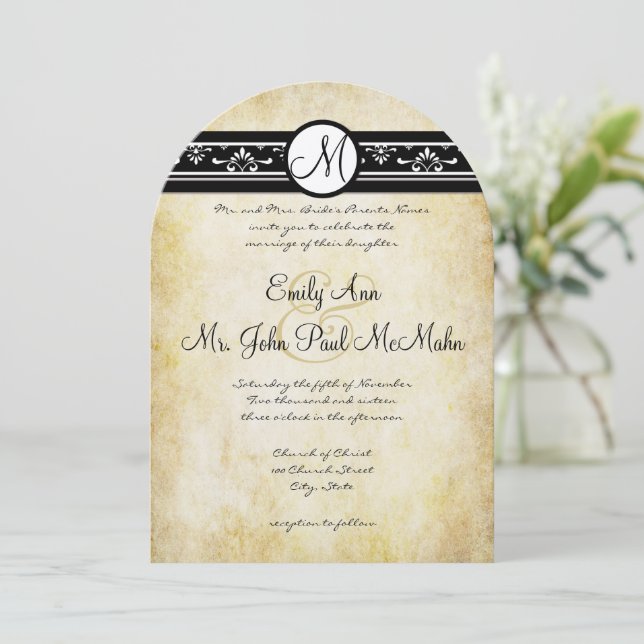 Invitación Black White Old Money Rustic Elegance Gold Boda (Anverso de pie)