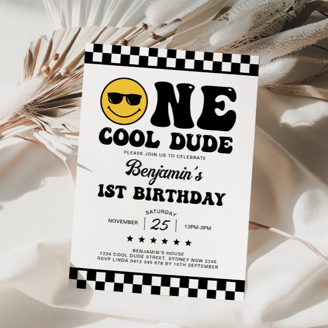 Invitación Black White One Guay Dude Boy Primer Fiesta de cum (Subido por el creador)