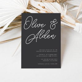 Invitación Black & White Oversized Script Wedding