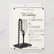 Black & White Pearl Champagne Glass Wedding